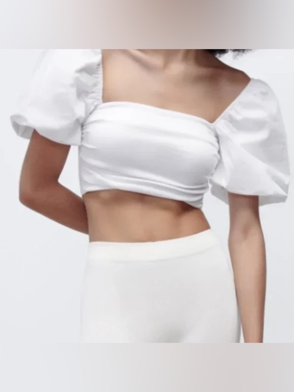 NWT ZARA White Square Neck
Ribbed Stretch Puff 
Sleeve Top Sz S.